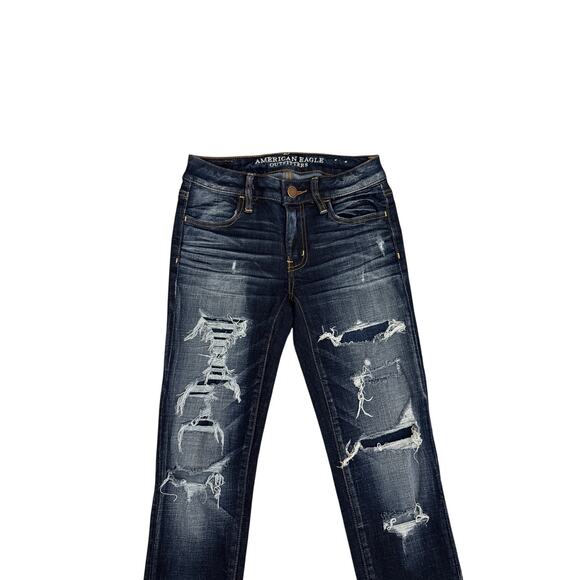 American Eagle Distressed Denim Blue Skinny Jegging Jeans Size Women's 00 - Picture 5 of 6